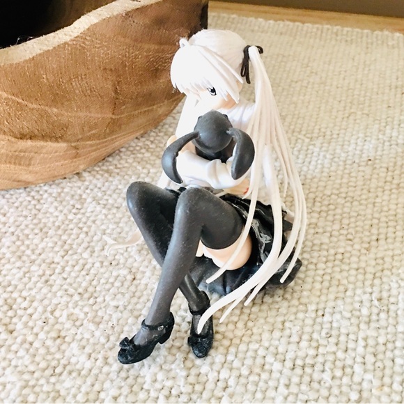 Anime doll figure figurine small hard plastic girl holding bunny rabbit Witchy - Picture 2 of 5